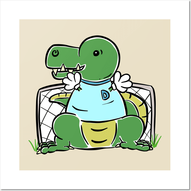 Goalkeeper Football Tyrannosaurus Dinosaur Dino Cartoon Cute Character Wall Art by Squeeb Creative